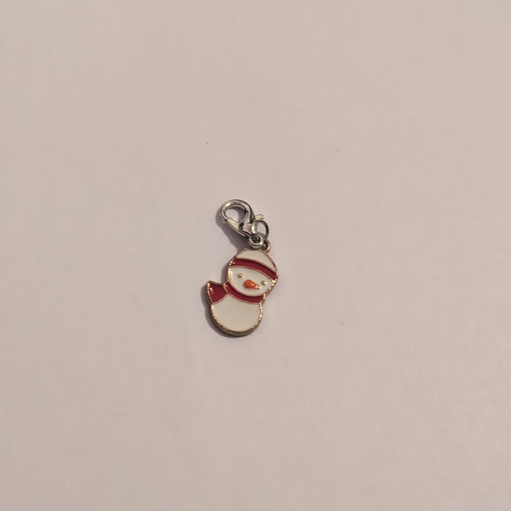 Silver White and Red Enamel Snowman Bracelet Charm‎